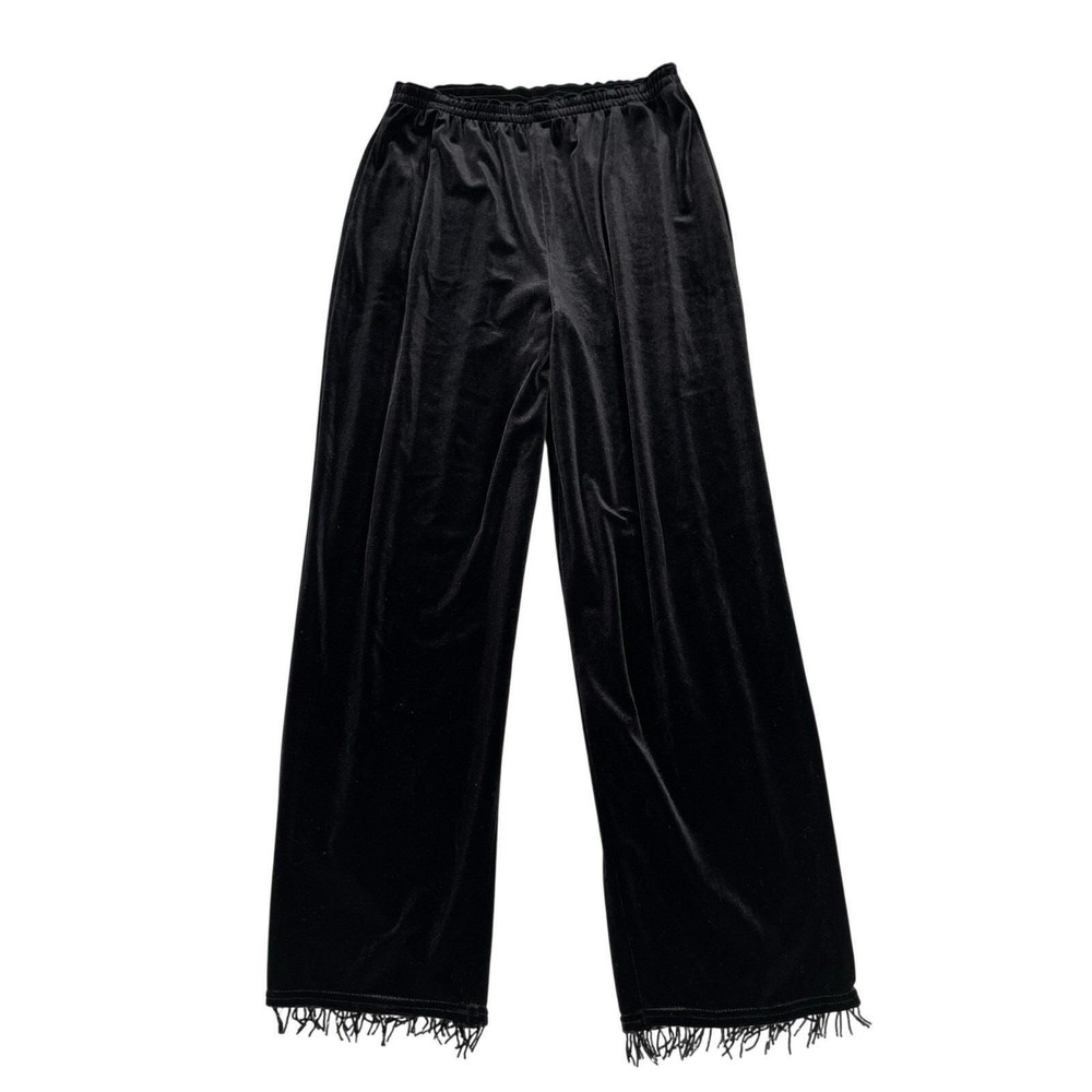 Notations Pants M Black Velour Beaded Fringe Hem Pull-on 26" Inseam Glam Goth